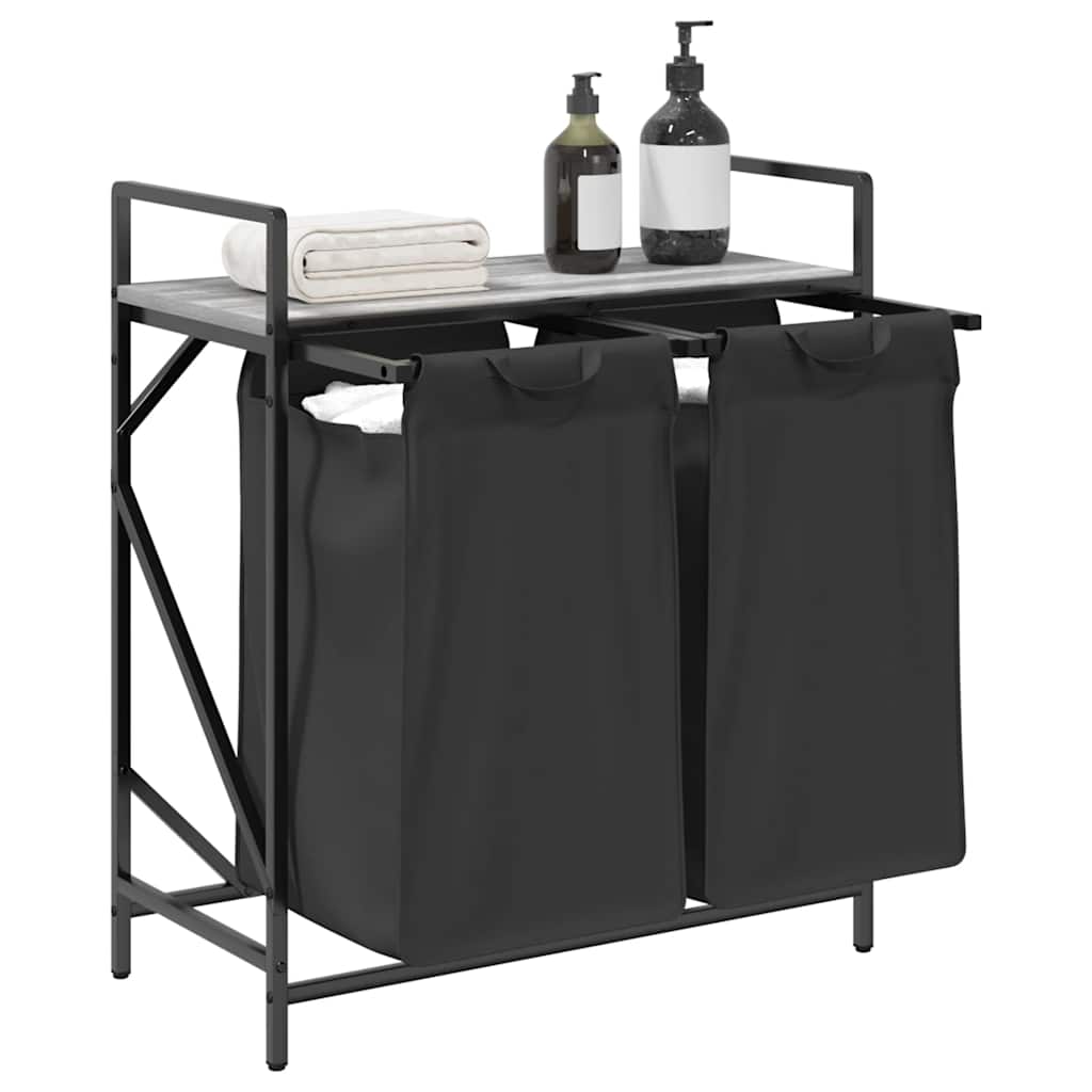 vasketøjskurv 2 rum med hylde grå sonoma-eg