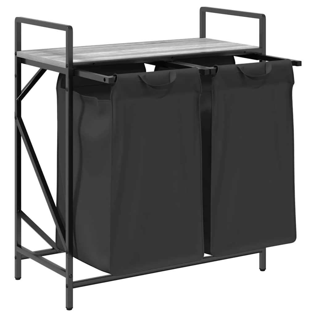 vasketøjskurv 2 rum med hylde grå sonoma-eg