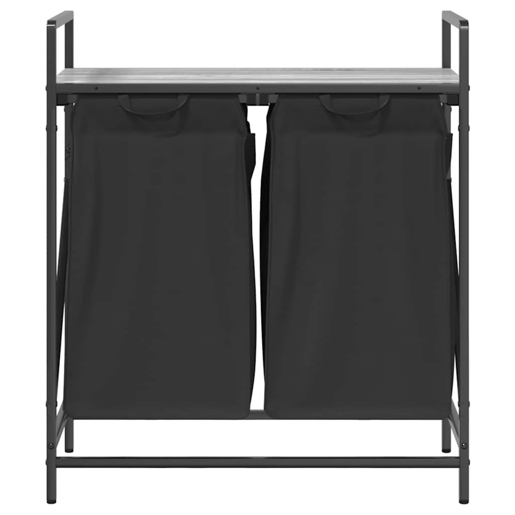 vasketøjskurv 2 rum med hylde grå sonoma-eg