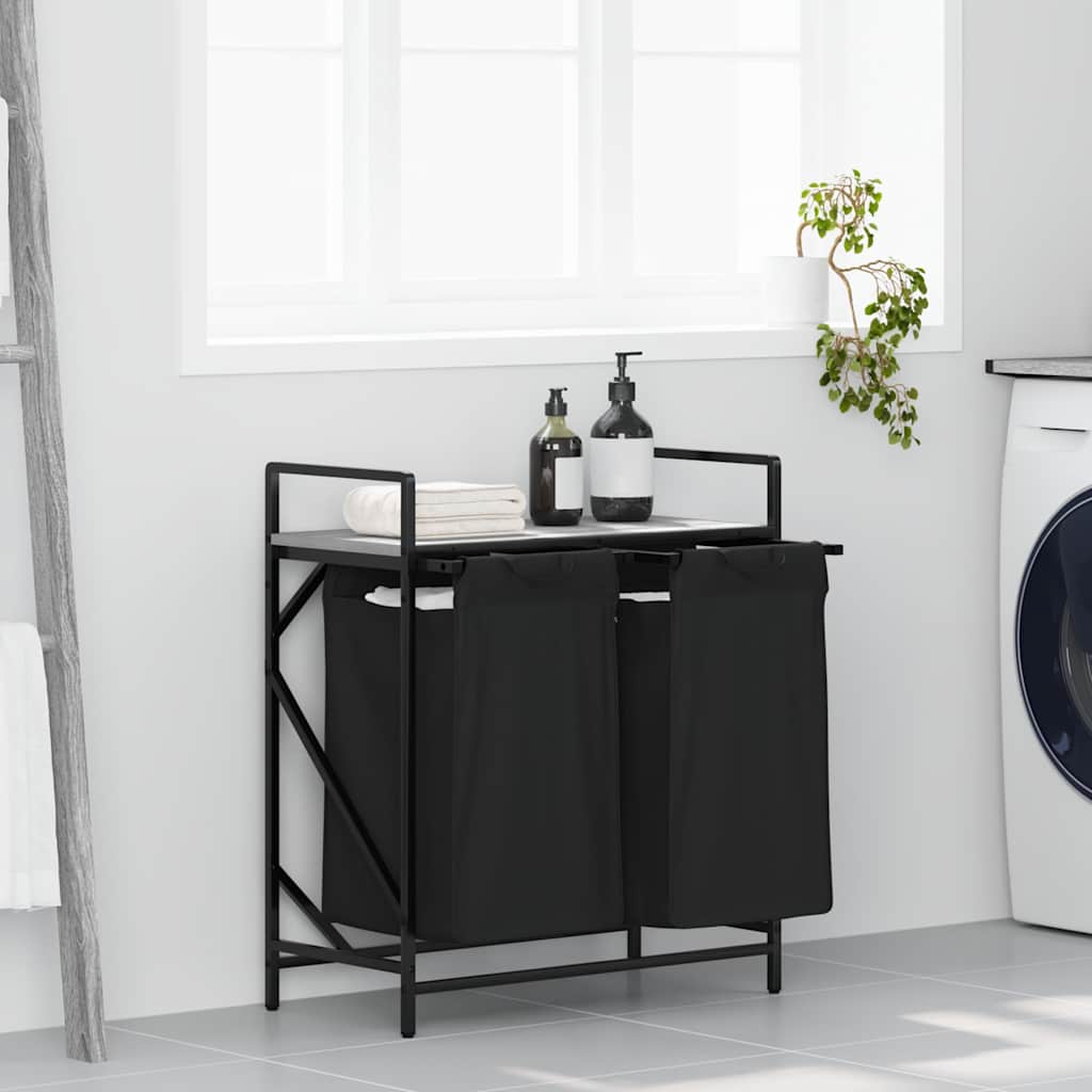 vasketøjskurv 2 rum med hylde grå sonoma-eg