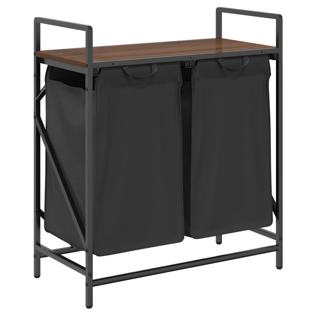 vasketøjskurv 2 rum med hylde brun egetræsfarve