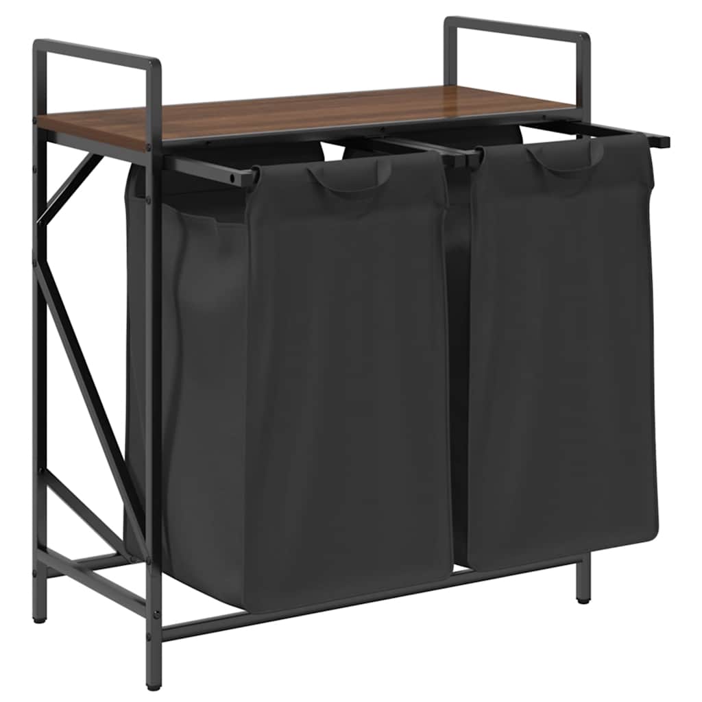 vasketøjskurv 2 rum med hylde brun egetræsfarve