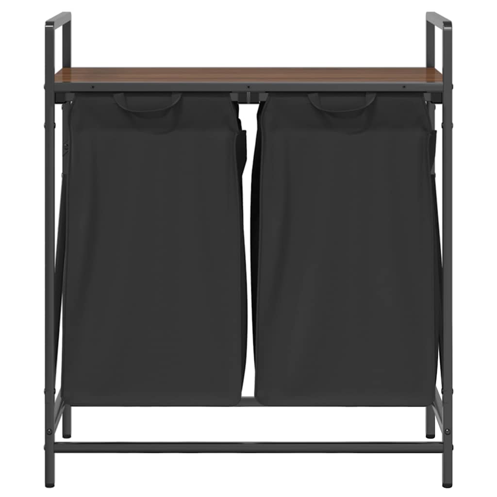 vasketøjskurv 2 rum med hylde brun egetræsfarve