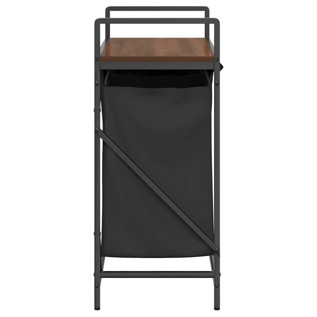 vasketøjskurv 2 rum med hylde brun egetræsfarve