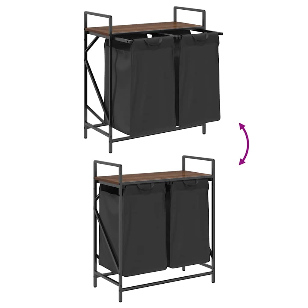 vasketøjskurv 2 rum med hylde brun egetræsfarve