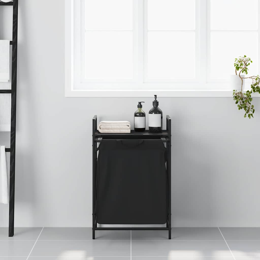 vasketøjskurv 1 rum med hylde sort egetræsfarve