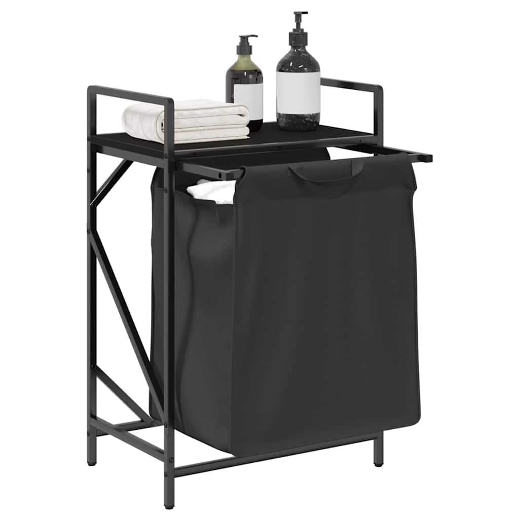 vasketøjskurv 1 rum med hylde sort egetræsfarve