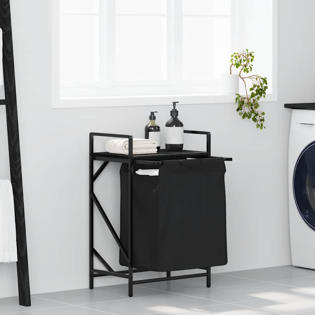 vasketøjskurv 1 rum med hylde sort egetræsfarve