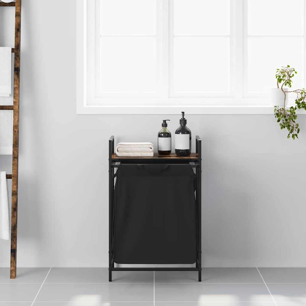 vasketøjskurv 1 rum med hylde røget egetræsfarve