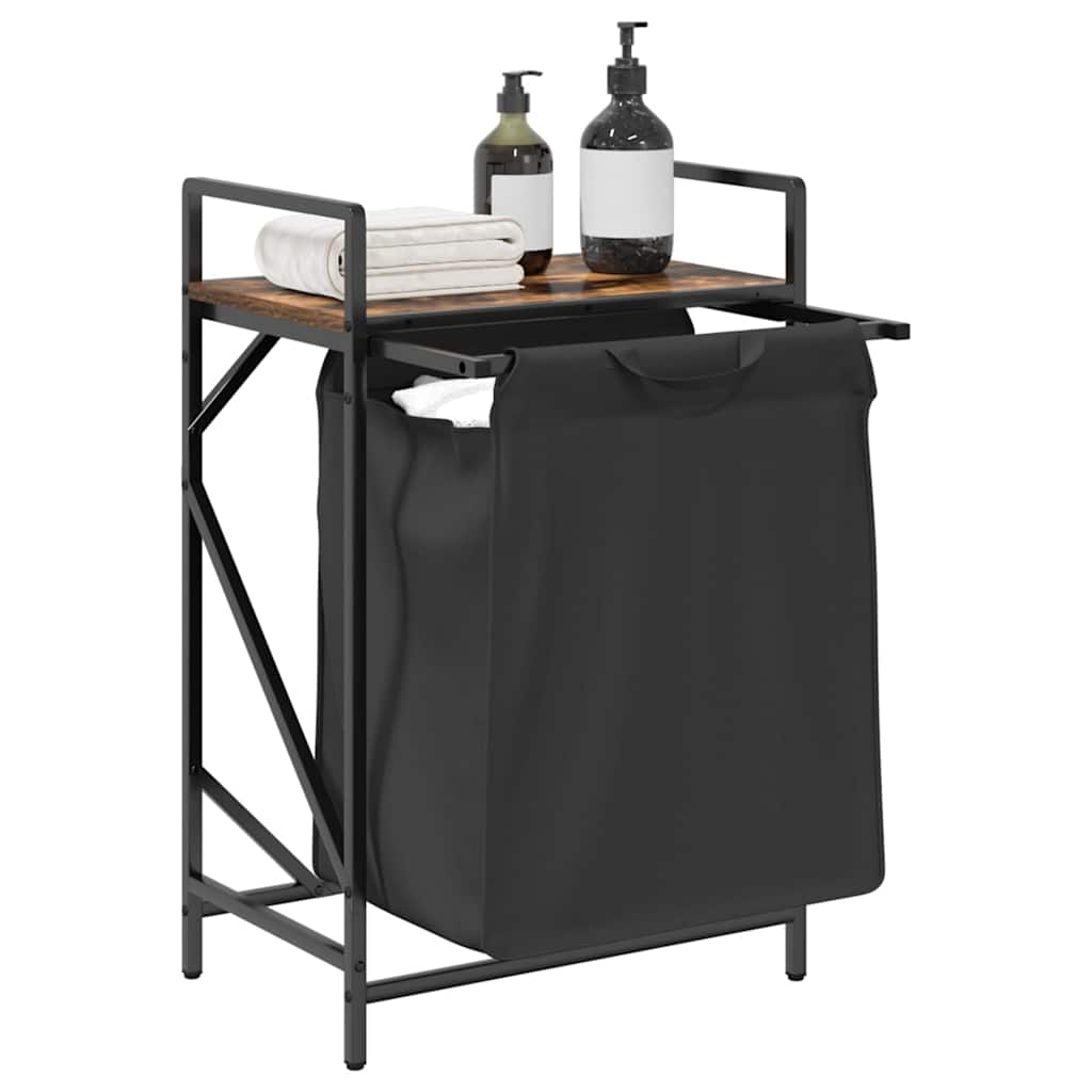 vasketøjskurv 1 rum med hylde røget egetræsfarve