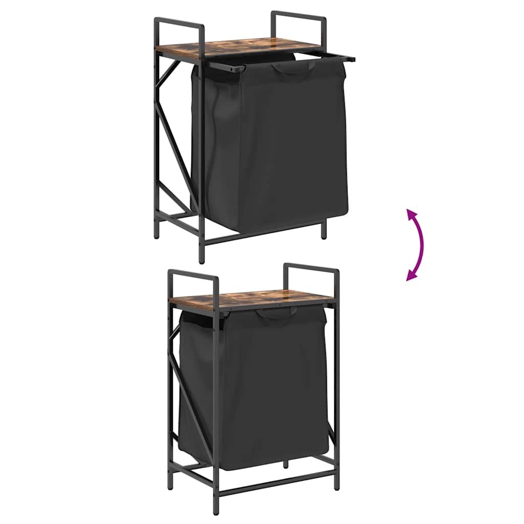 vasketøjskurv 1 rum med hylde røget egetræsfarve