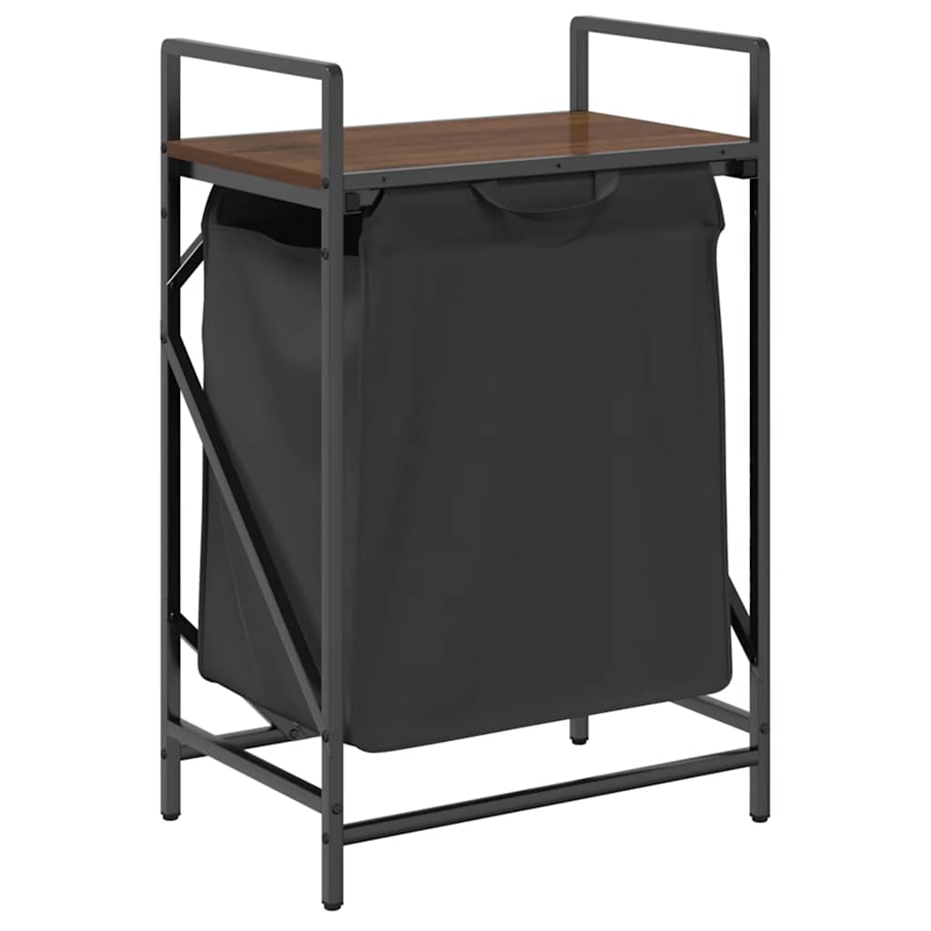 vasketøjskurv 1 rum med hylde brun egetræsfarve