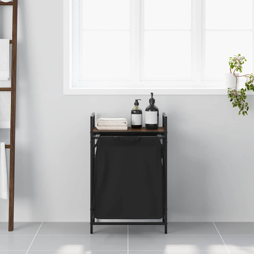 vasketøjskurv 1 rum med hylde brun egetræsfarve