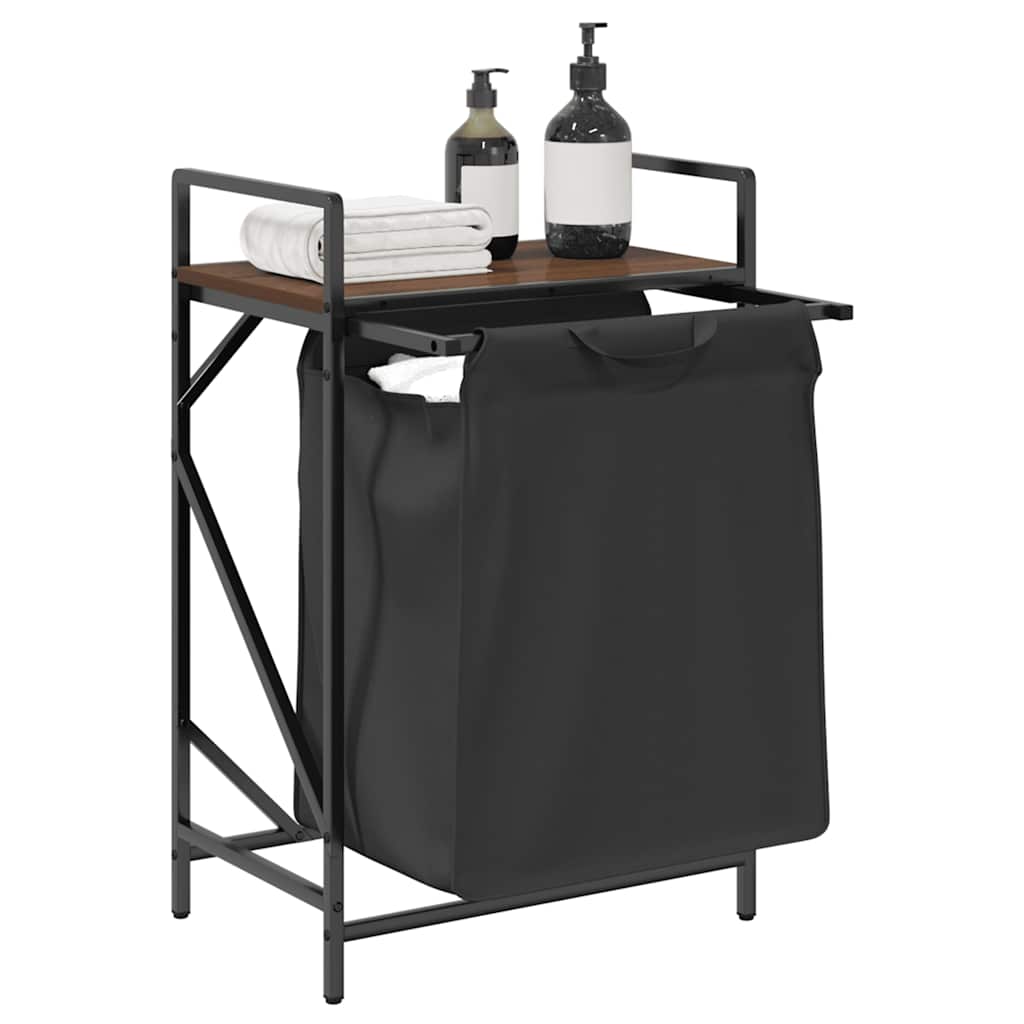 vasketøjskurv 1 rum med hylde brun egetræsfarve