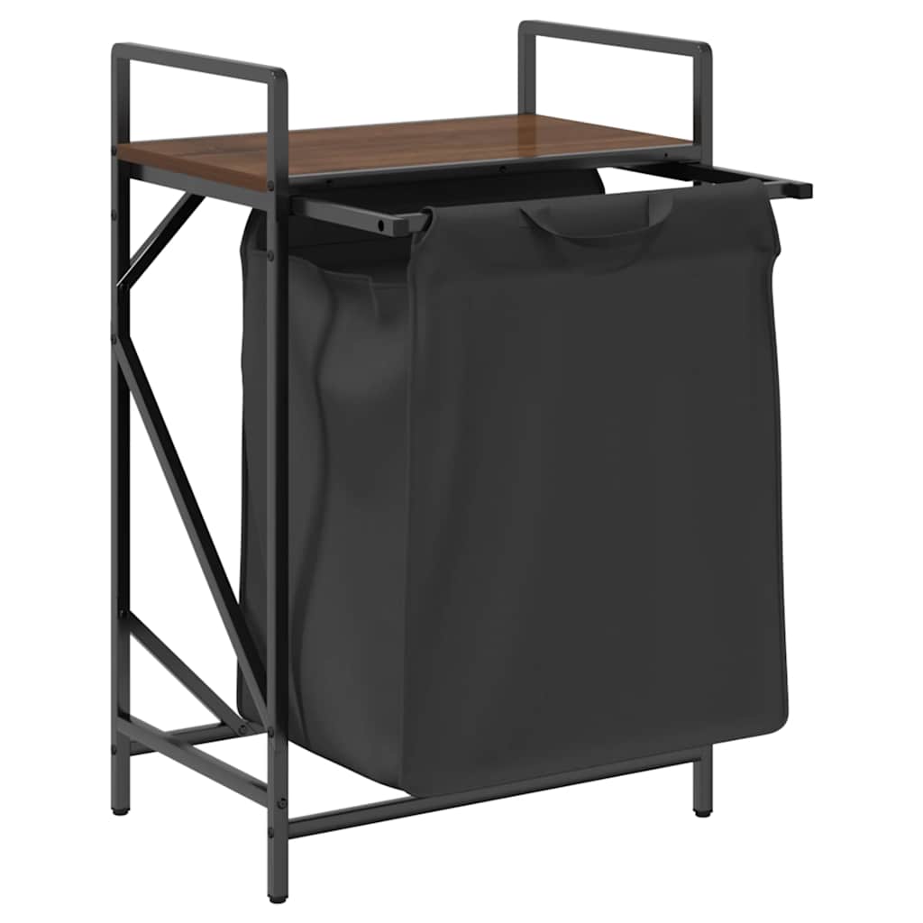 vasketøjskurv 1 rum med hylde brun egetræsfarve