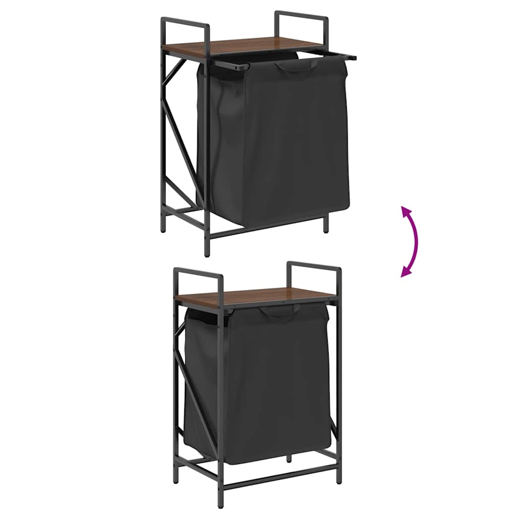 vasketøjskurv 1 rum med hylde brun egetræsfarve