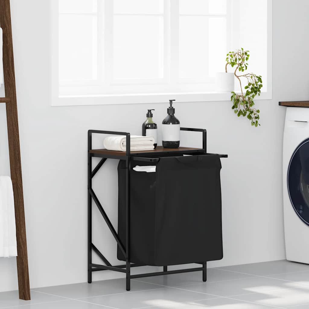 vasketøjskurv 1 rum med hylde brun egetræsfarve