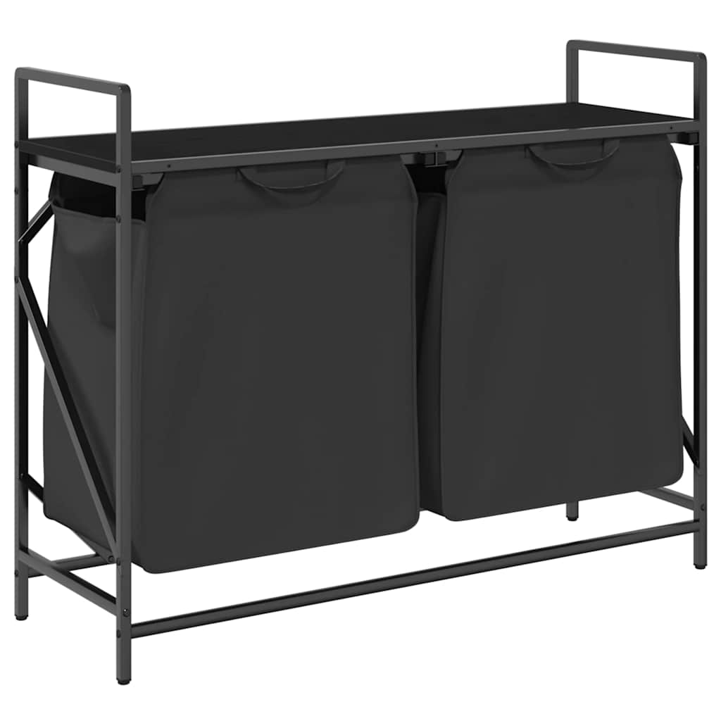 vasketøjskurv 2 rum med hylde sort egetræsfarve