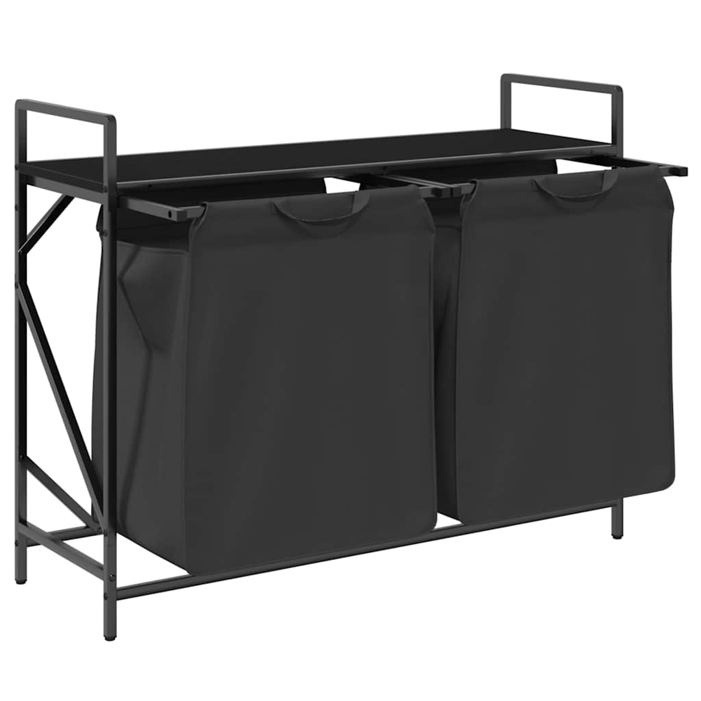 vasketøjskurv 2 rum med hylde sort egetræsfarve