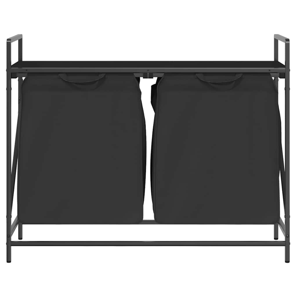 vasketøjskurv 2 rum med hylde sort egetræsfarve