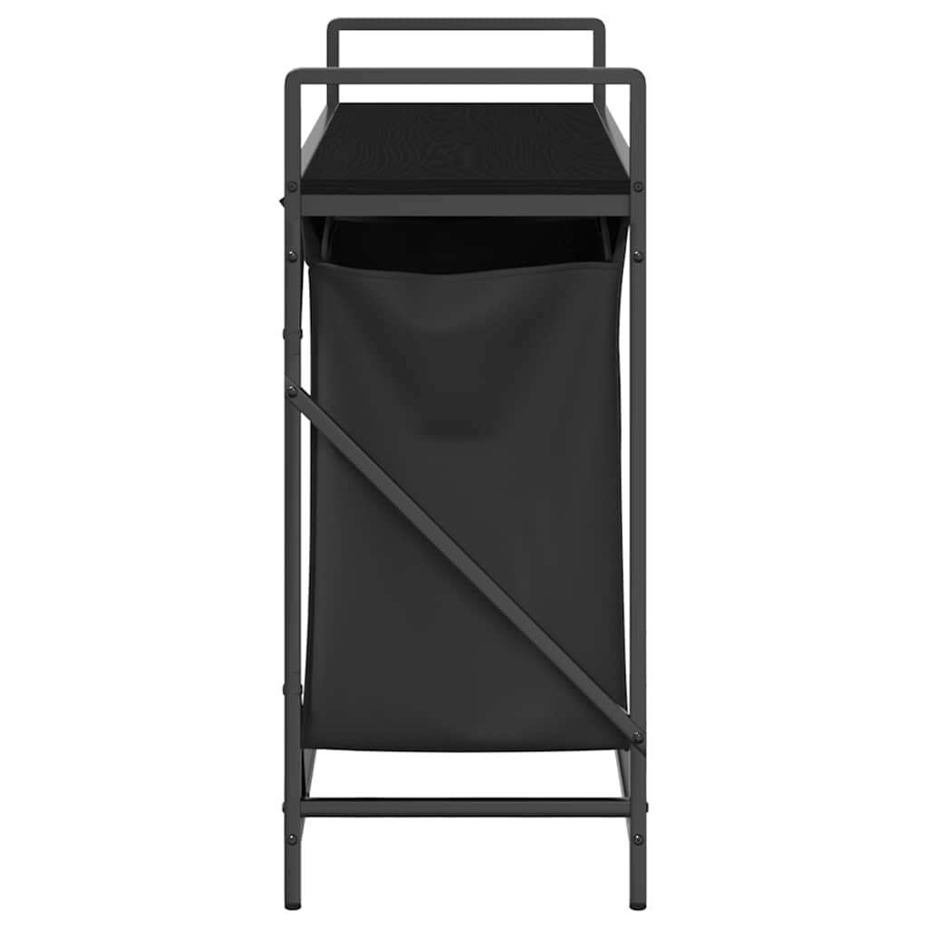 vasketøjskurv 2 rum med hylde sort egetræsfarve