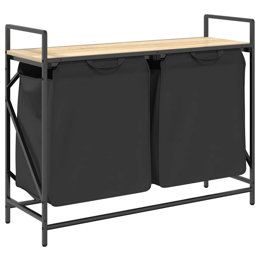 vasketøjskurv 2 rum med hylde sonoma-eg