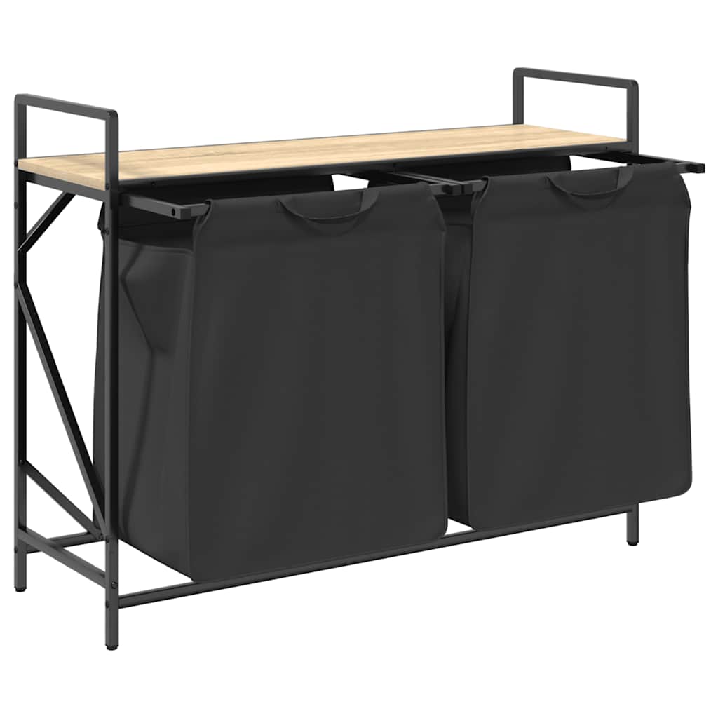 vasketøjskurv 2 rum med hylde sonoma-eg