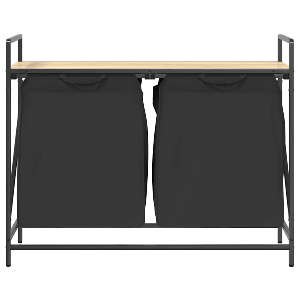 vasketøjskurv 2 rum med hylde sonoma-eg