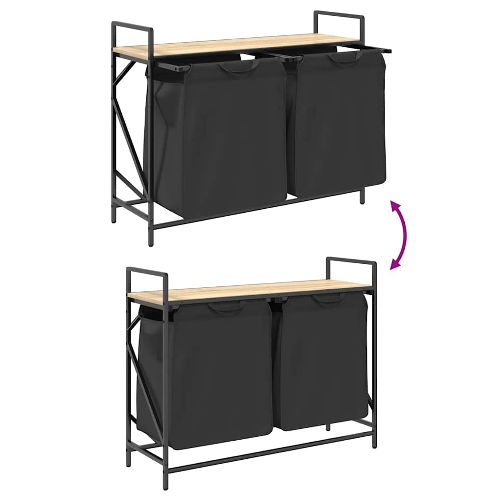vasketøjskurv 2 rum med hylde sonoma-eg