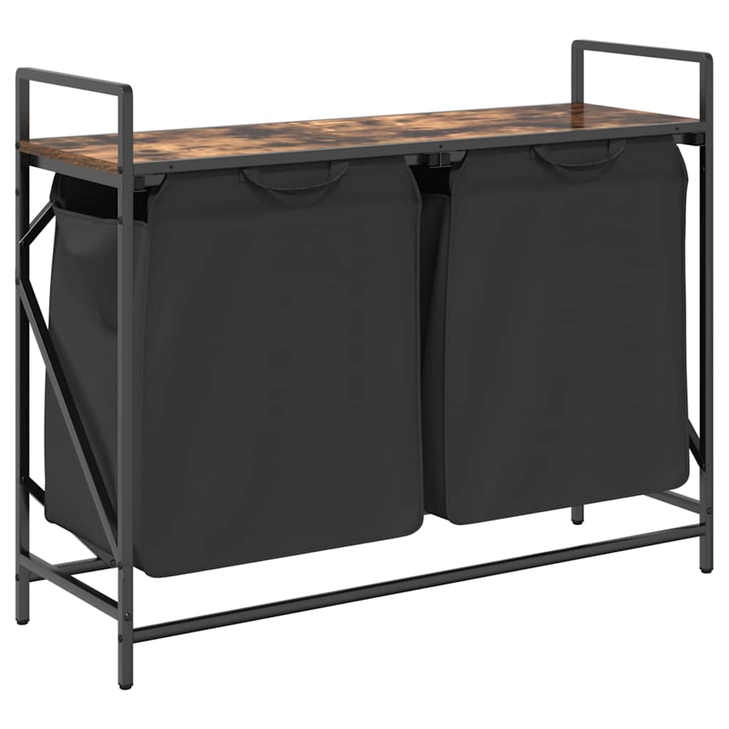 vasketøjskurv 2 rum med hylde røget egetræsfarve