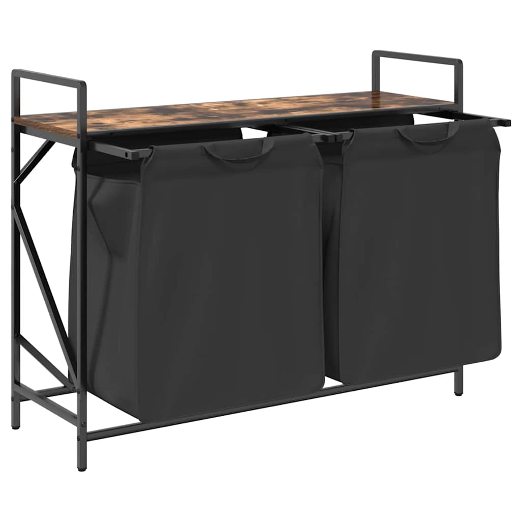 vasketøjskurv 2 rum med hylde røget egetræsfarve