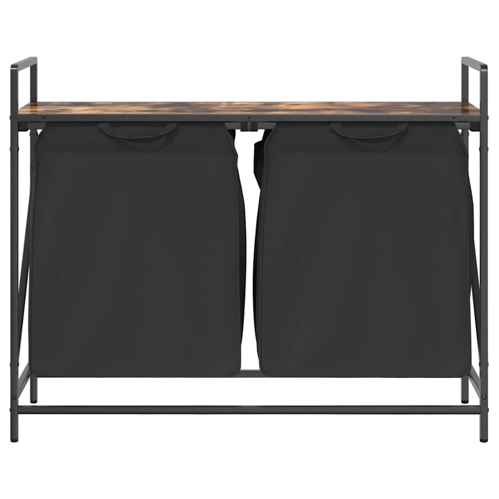 vasketøjskurv 2 rum med hylde røget egetræsfarve