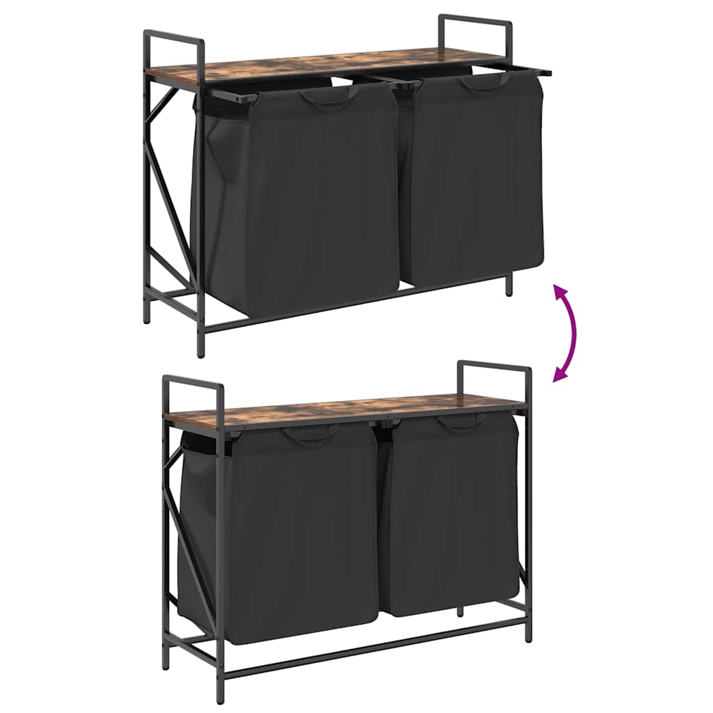 vasketøjskurv 2 rum med hylde røget egetræsfarve