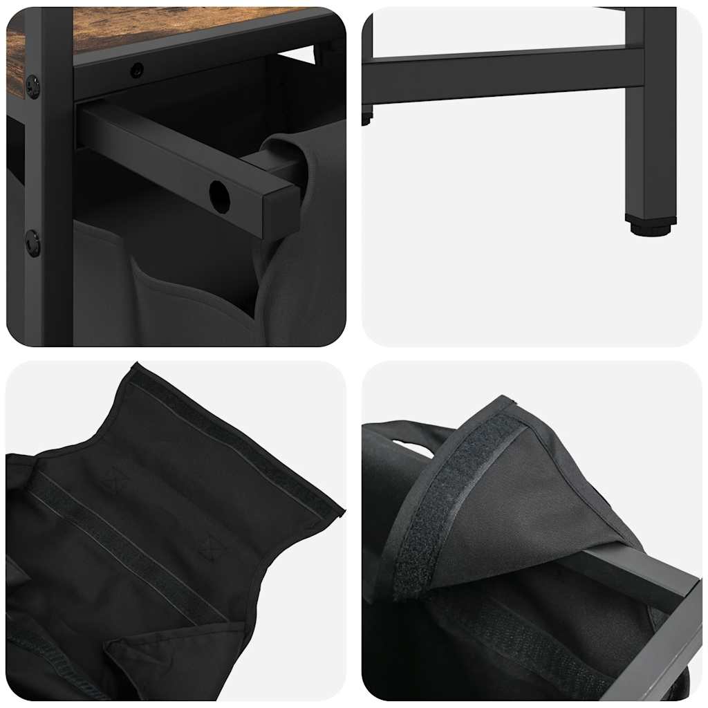 vasketøjskurv 2 rum med hylde røget egetræsfarve