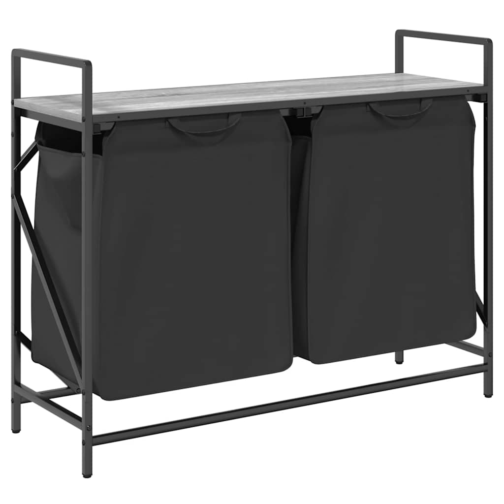 vasketøjskurv 2 rum med hylde grå sonoma-eg