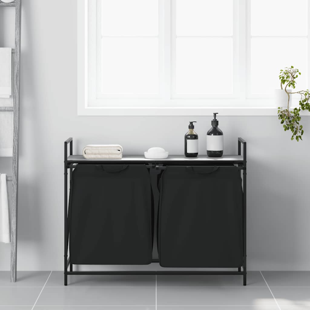 vasketøjskurv 2 rum med hylde grå sonoma-eg