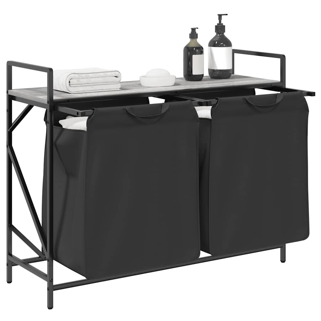 vasketøjskurv 2 rum med hylde grå sonoma-eg