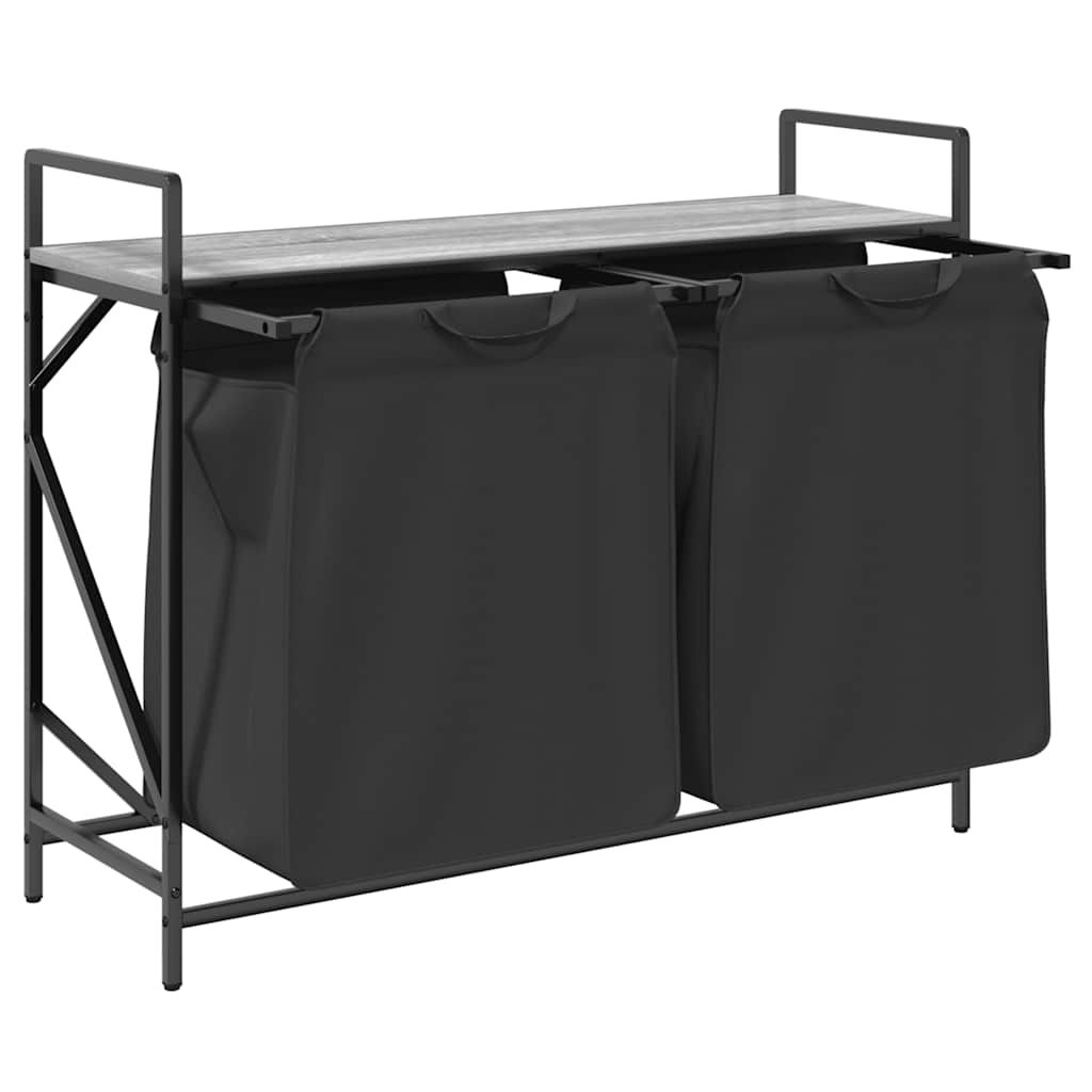 vasketøjskurv 2 rum med hylde grå sonoma-eg