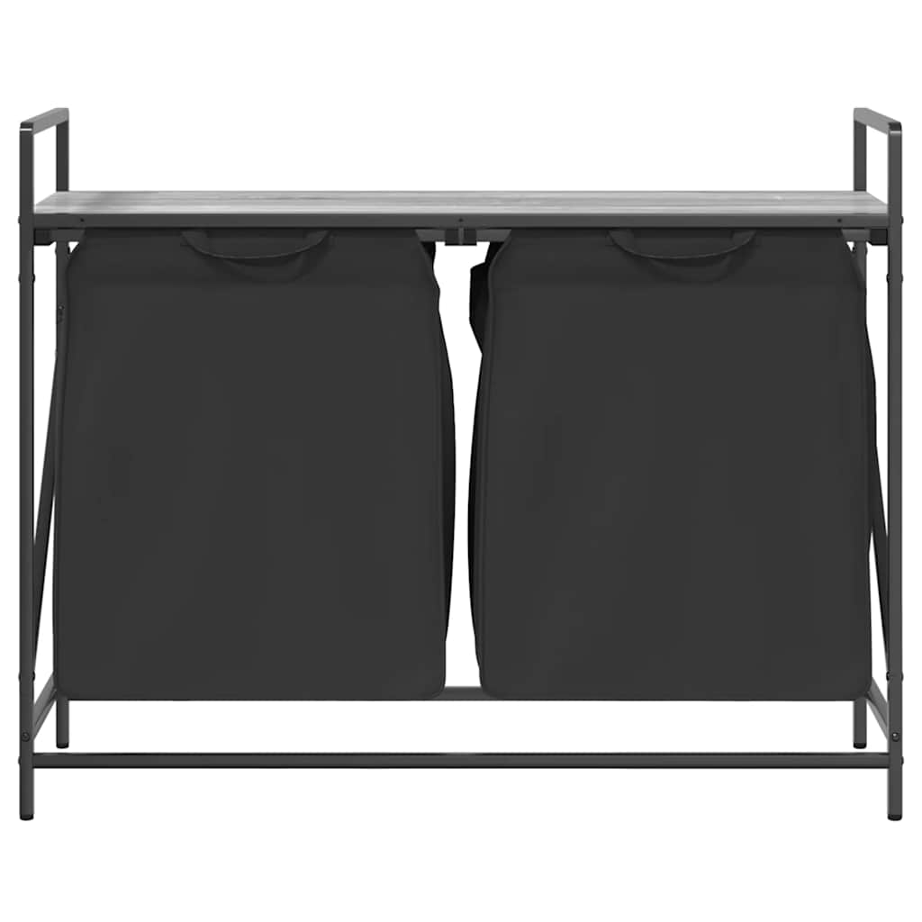 vasketøjskurv 2 rum med hylde grå sonoma-eg