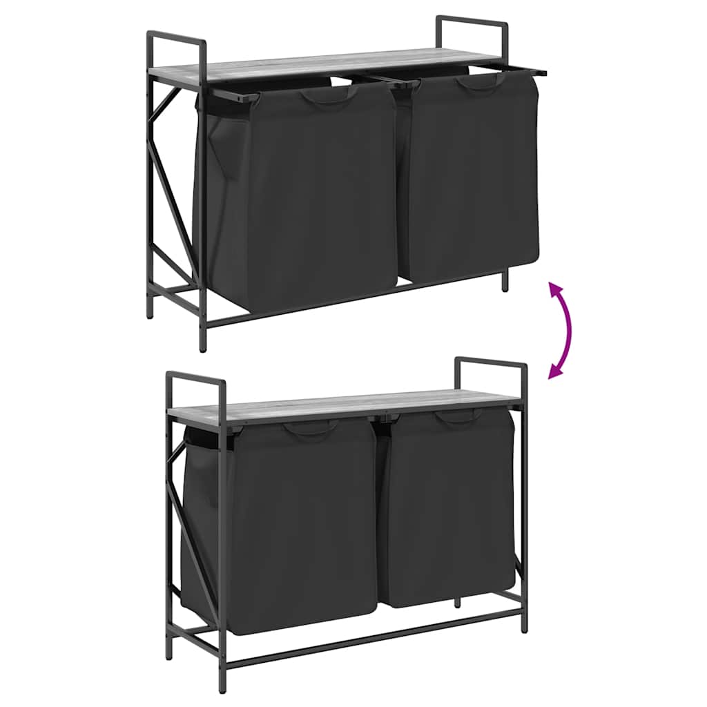 vasketøjskurv 2 rum med hylde grå sonoma-eg