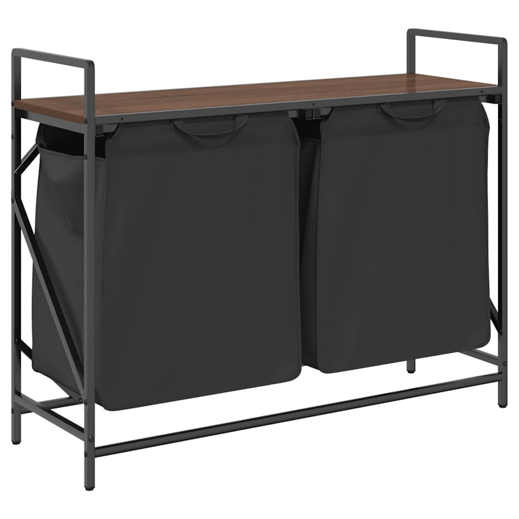 vasketøjskurv 2 rum med hylde brun egetræsfarve