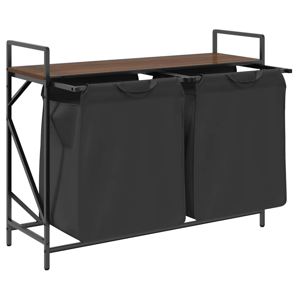 vasketøjskurv 2 rum med hylde brun egetræsfarve