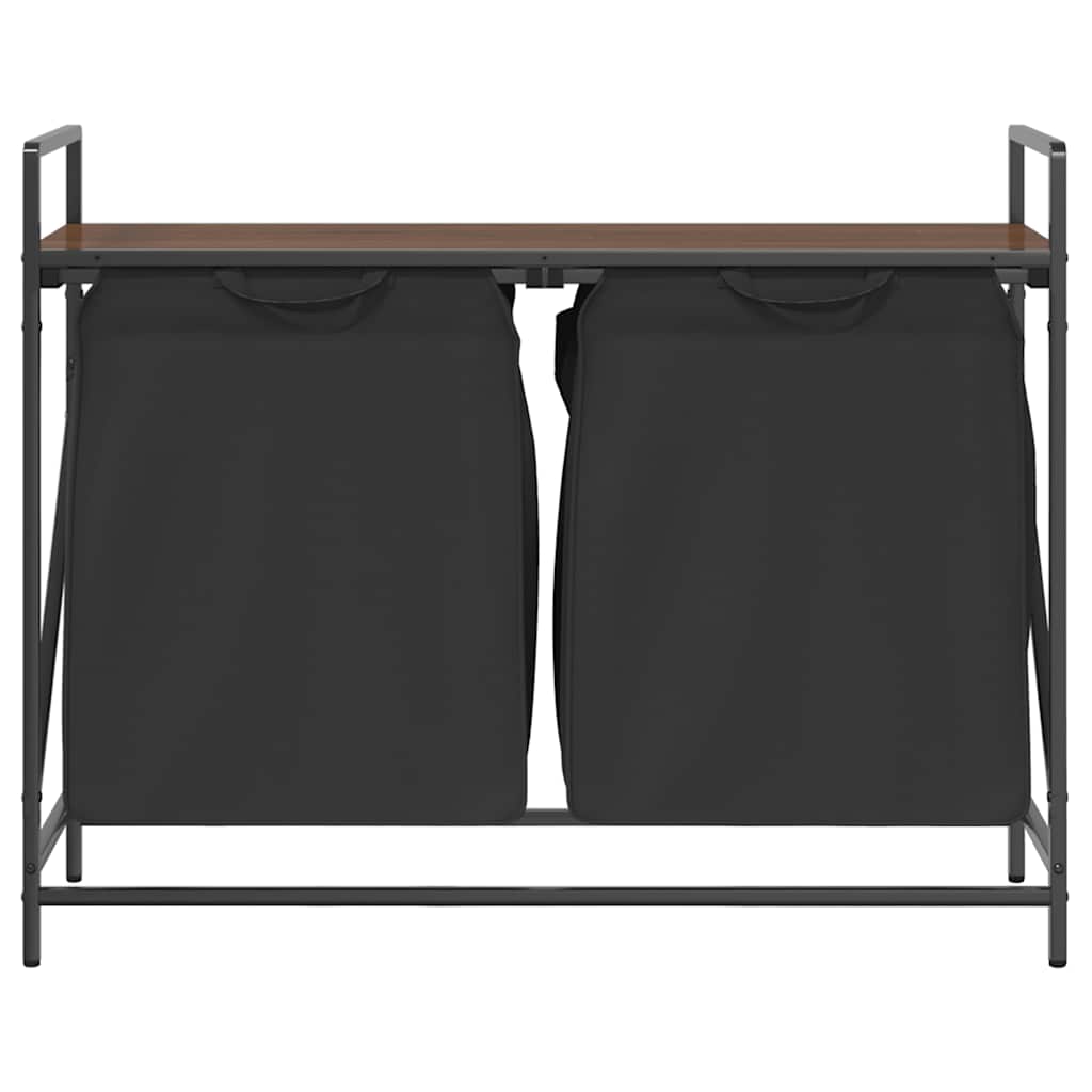 vasketøjskurv 2 rum med hylde brun egetræsfarve