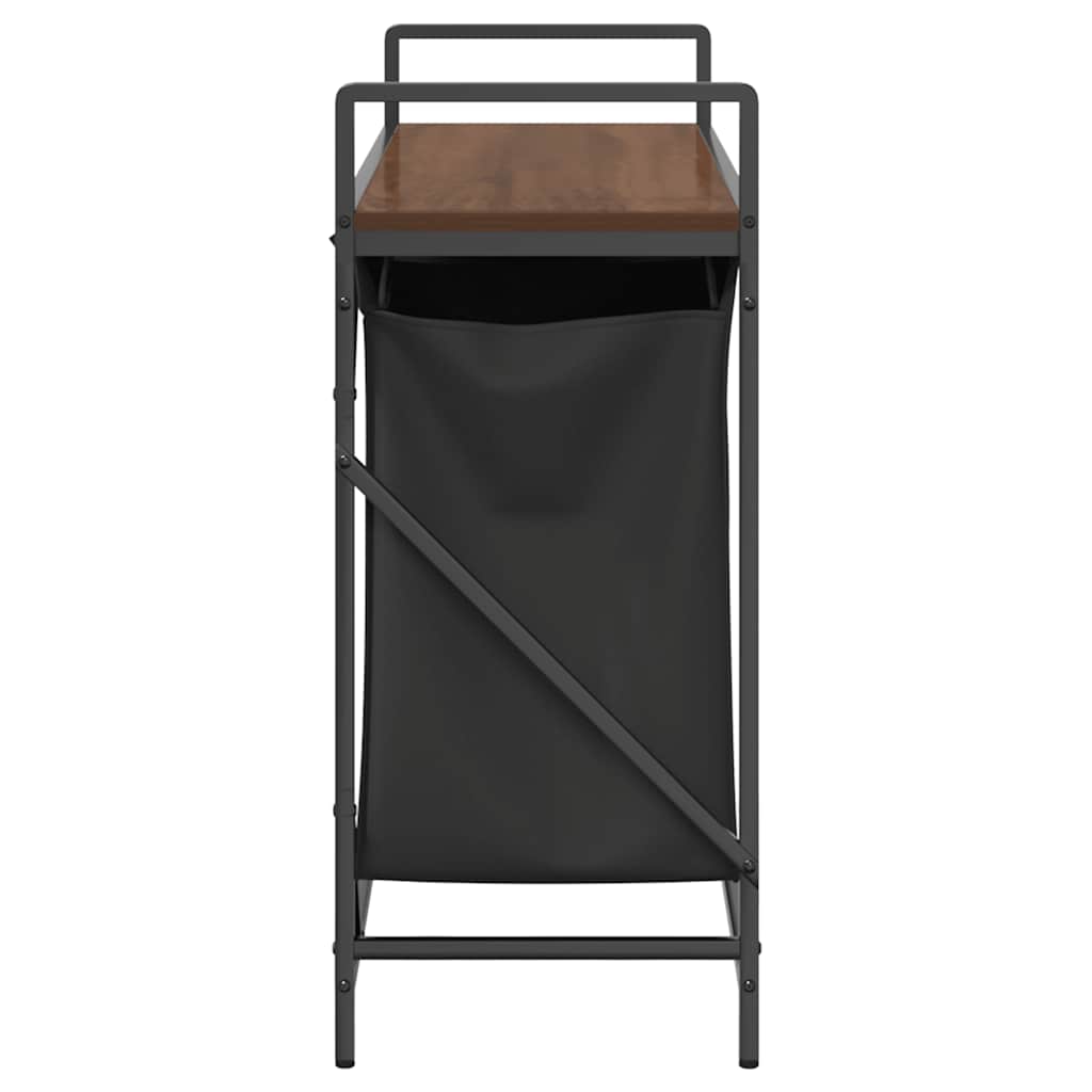 vasketøjskurv 2 rum med hylde brun egetræsfarve