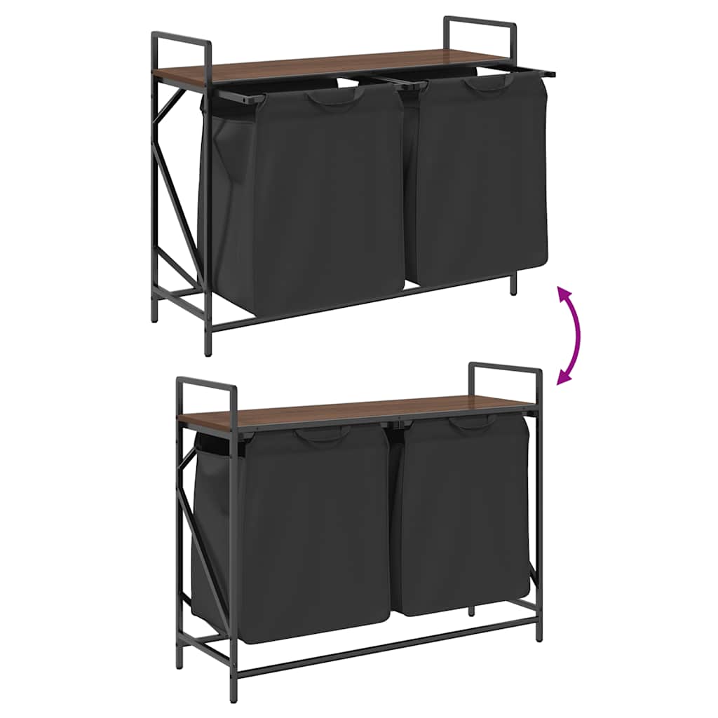 vasketøjskurv 2 rum med hylde brun egetræsfarve