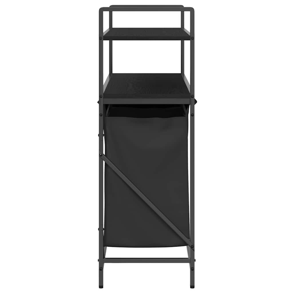 vasketøjskurv 3 rum med hylder sort egetræsfarve