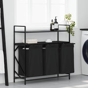 vasketøjskurv 3 rum med hylder sort egetræsfarve