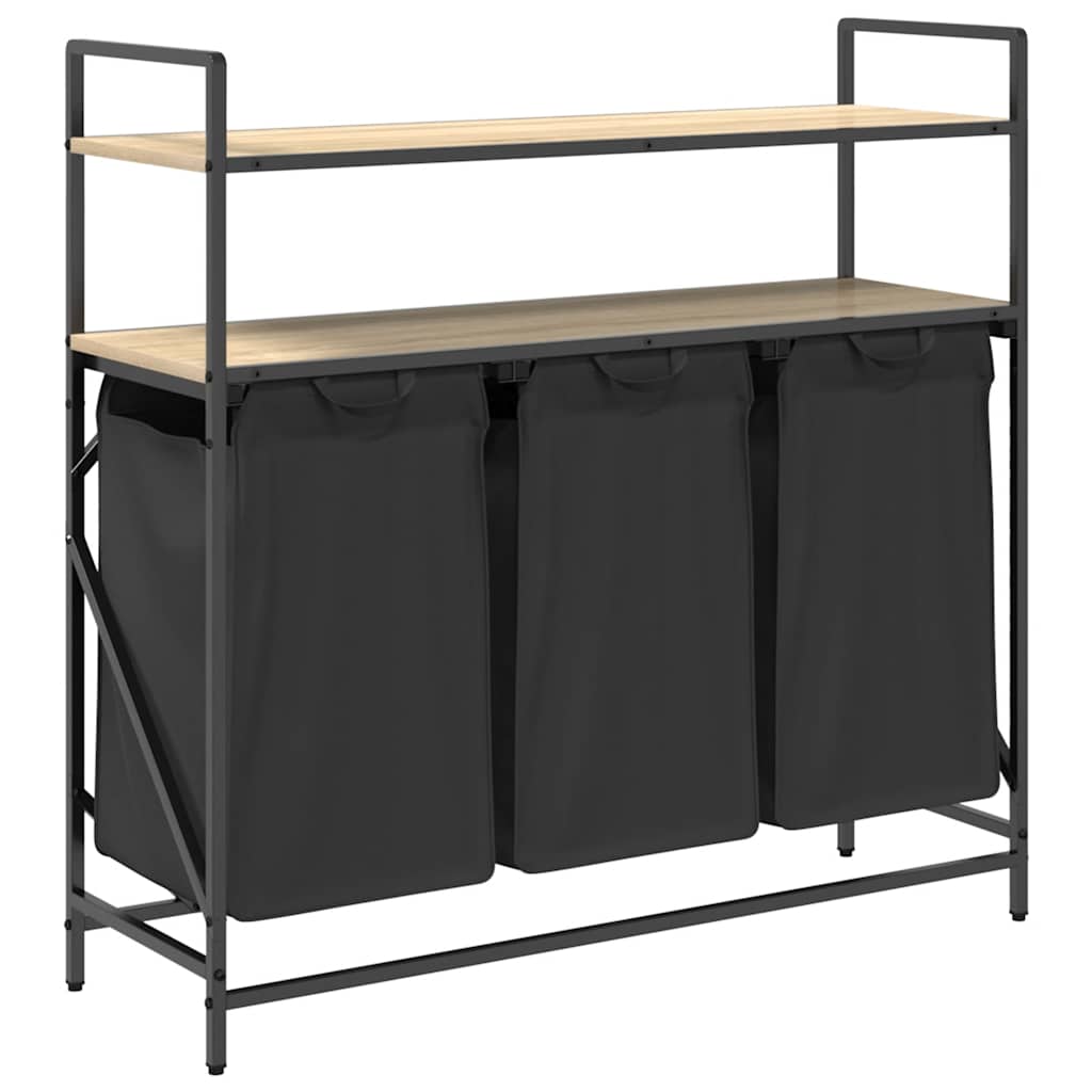 vasketøjskurv 3 rum med hylder sonoma-eg