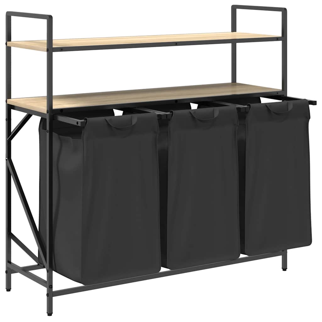 vasketøjskurv 3 rum med hylder sonoma-eg