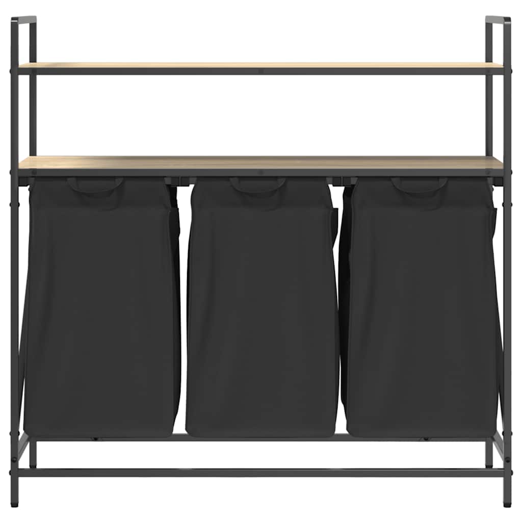 vasketøjskurv 3 rum med hylder sonoma-eg